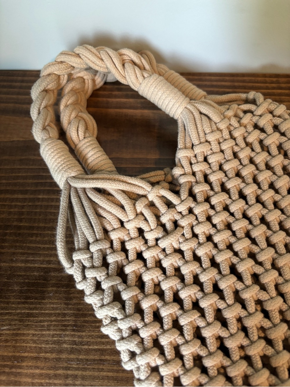 J. Crew Beige Macrame Mini Tote with Braided Rope Handles